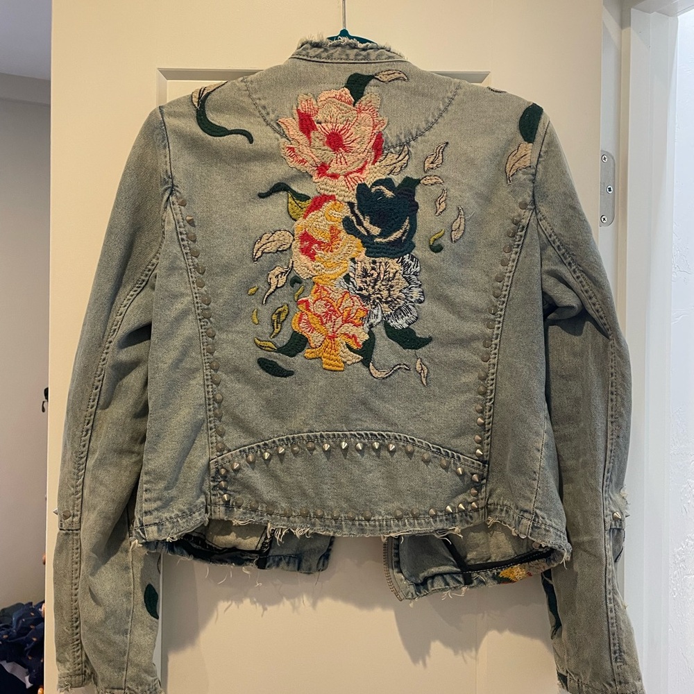 Blank NYC Floral Embroidered Jean Jacket